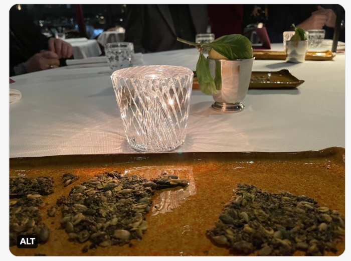 Another view of the cracker with the table light and a lemon that served as a centerpiece on the table