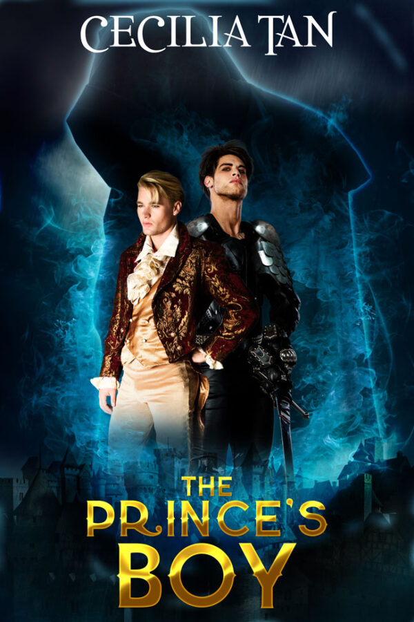 Book cover of the omnibus edition with an illustration of a blond prince and dark haired warrior with the silhouette of a dark hooded figure in the background